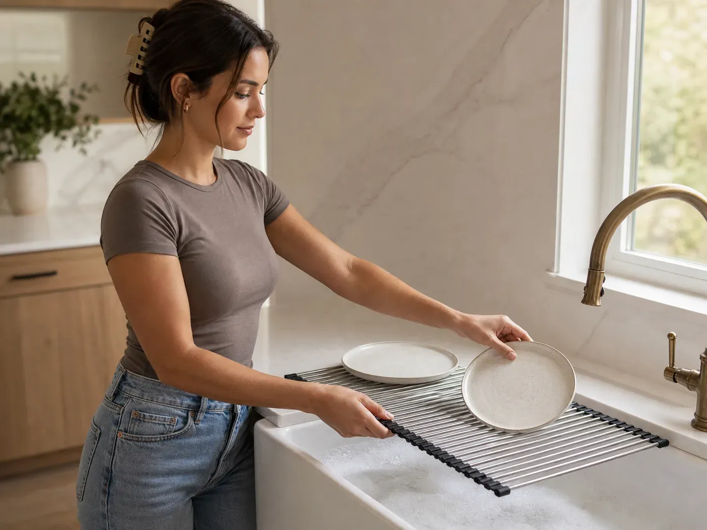 slim over-sink dish rack